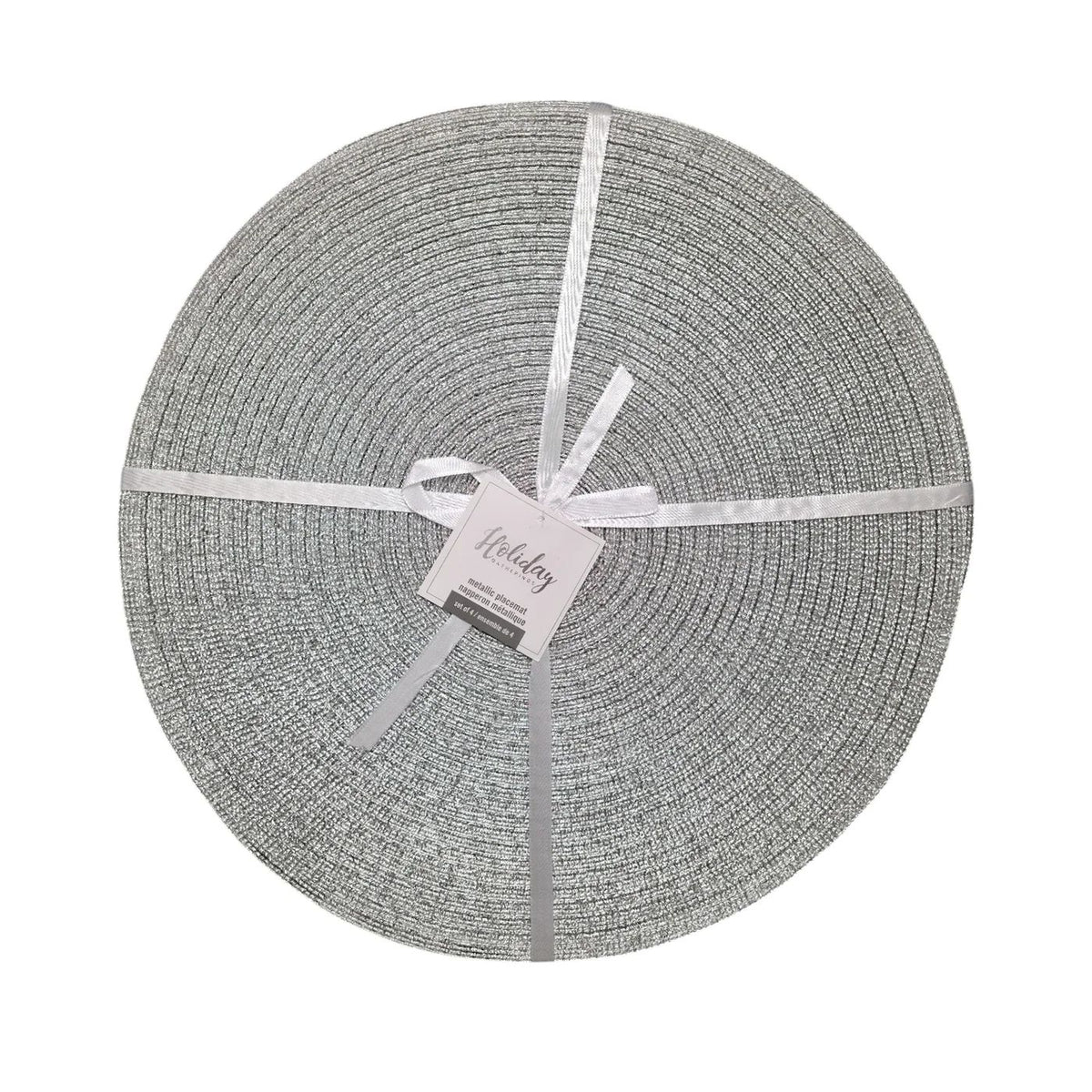 Placemats Metallic Round Silver Set of 4