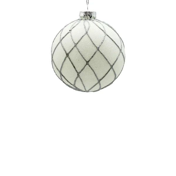 Ornament White Flow W/Silver Glitter 10 Cm