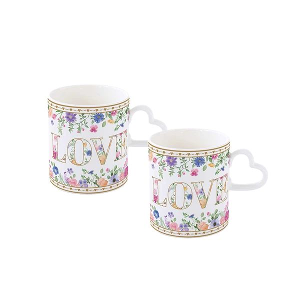 Mug Set of 2 Amour W/ Heart Handle 10.8 oz
