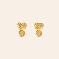 Lovers Tempo| Micro Puff Double Heart Earrings Gold