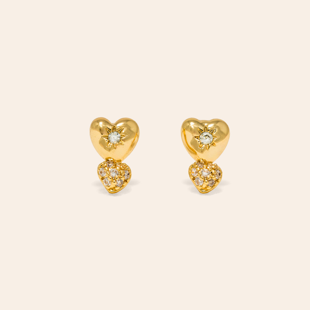 Lovers Tempo| Micro Puff Double Heart Earrings Gold