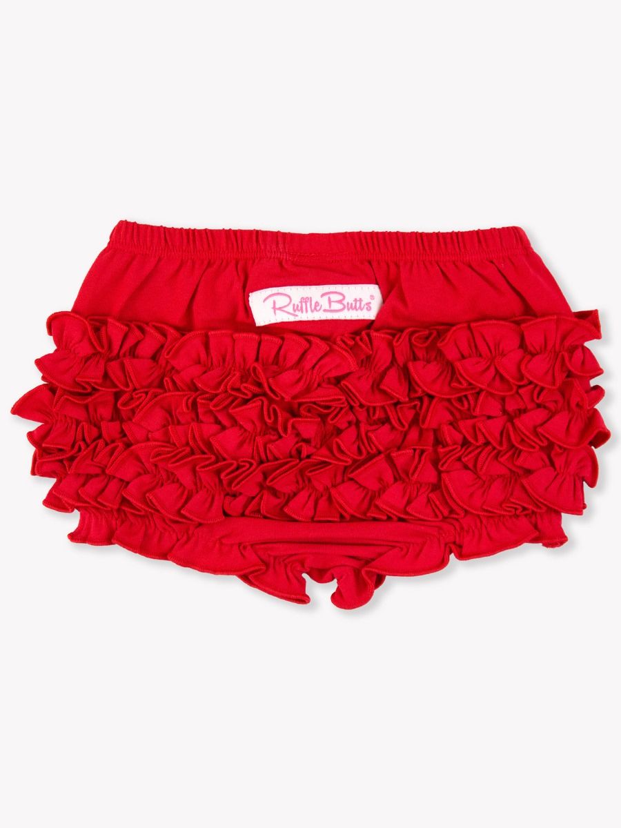 RuffleButts | Red Woven Ruffle Diaper Cover