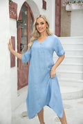 Orange Fashion Village | Empire Waist Linen Dress - Sky Blue
