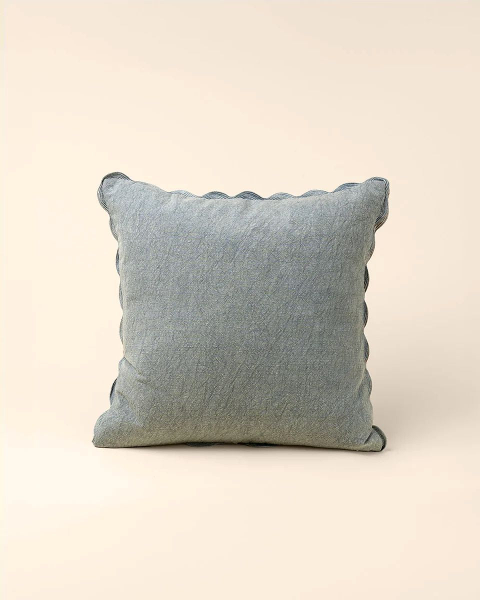 Velvet Scalloped Edge Pillow - Fog 21 x 12"