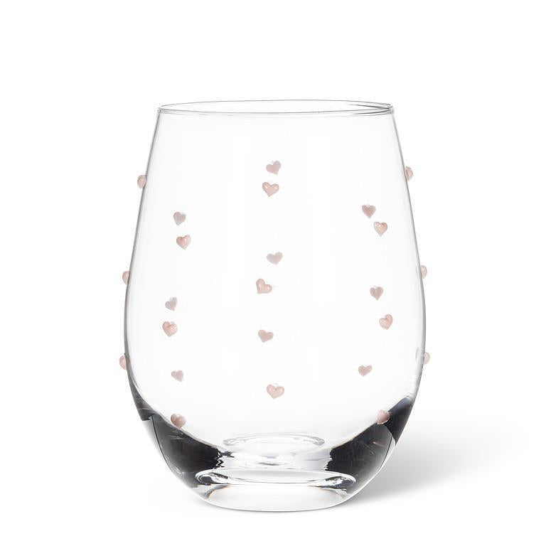 Pink Hearts Stemless Wine Glass