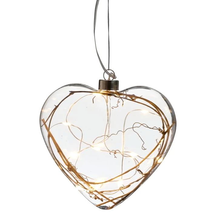 Clear LED Glass Heart Ornament 5"