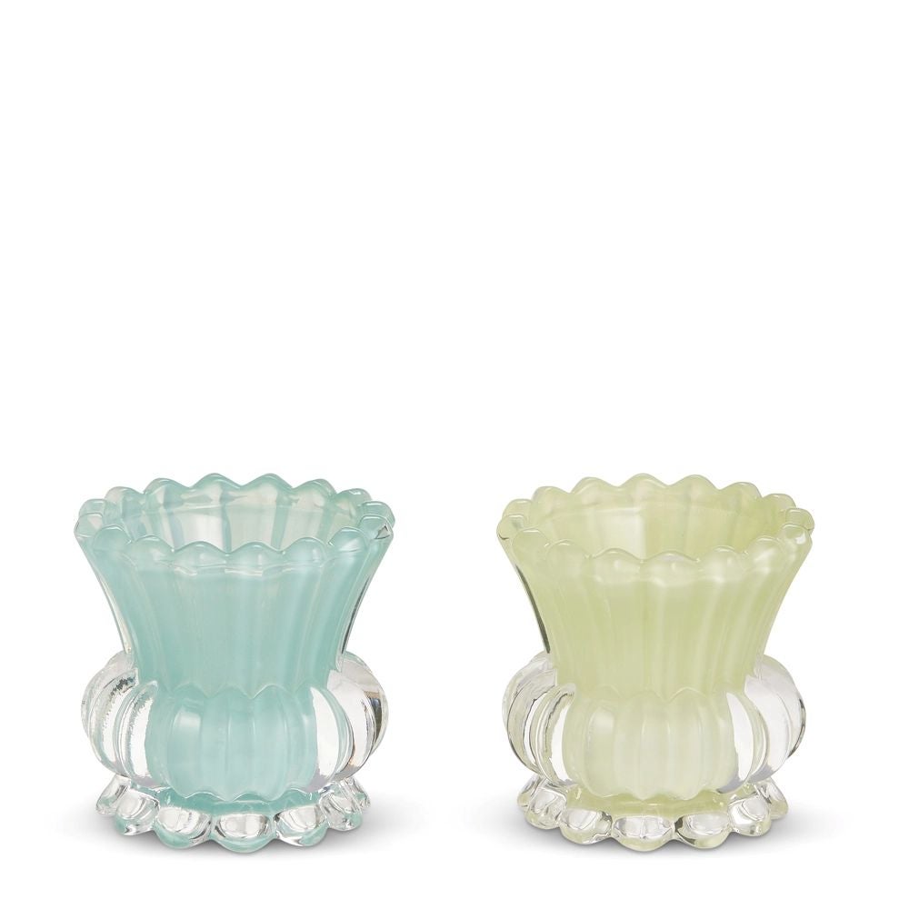 Glass Votive Holder Ruffle Blue or Green