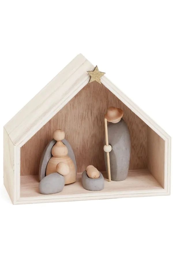 Christmas Nativity Creche set of 5 Natural Wood ADV