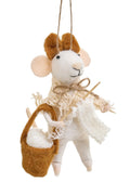 Ornament Wool Mouse Knitting White / Tan 2.5 x 5" ADV
