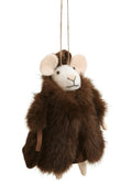 Ornament Mouse Wool Girl Brown 3 x 5" ADV