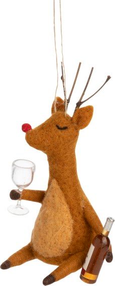 Felt Reindeer Ornament with White Wine & Glass