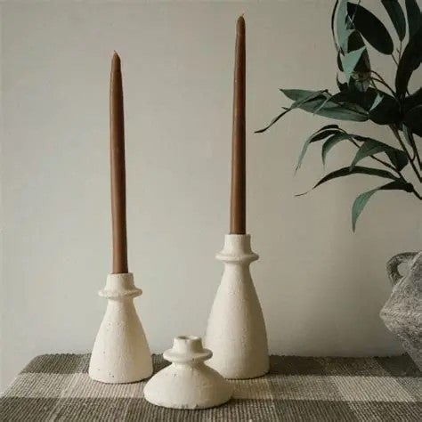 Arta Terracotta Candle Holder (White) - Large