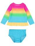 Neon Sunset 2-Piece Long Sleeve Rash Guard Swimsuit
