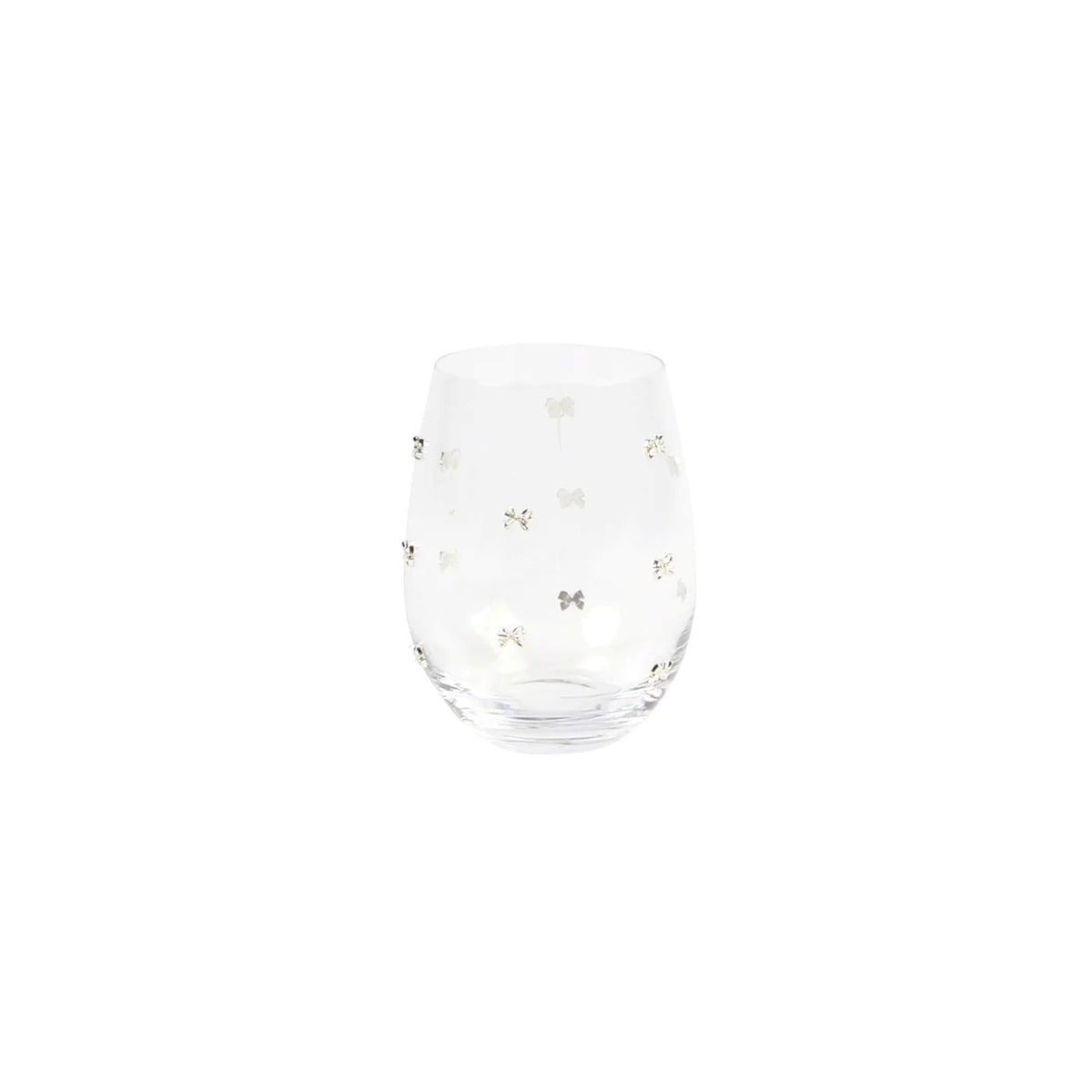 Wine Glass Stemless Silver Bow Embellished