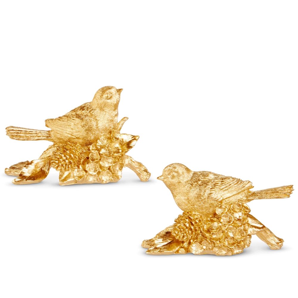 Gold Bird on PInecone Branch 7" Assort