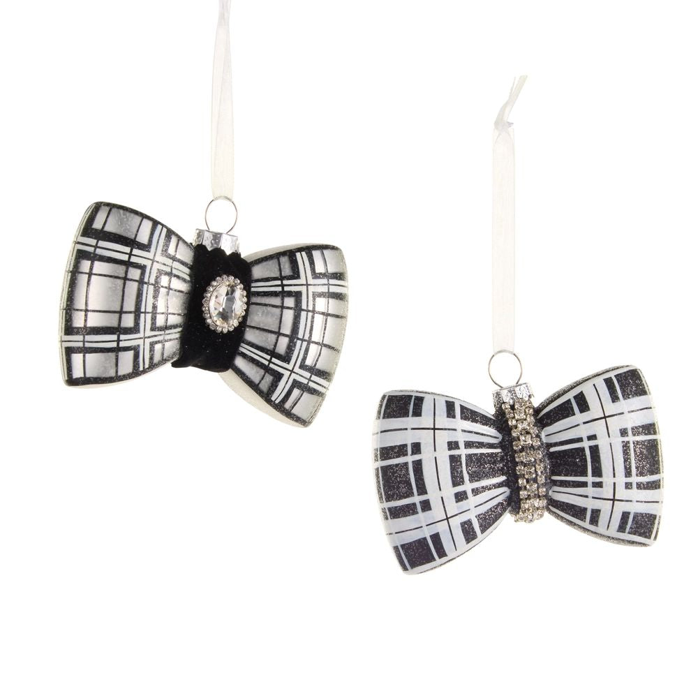 Ornament Black White Plaid Bowtie 3.5"