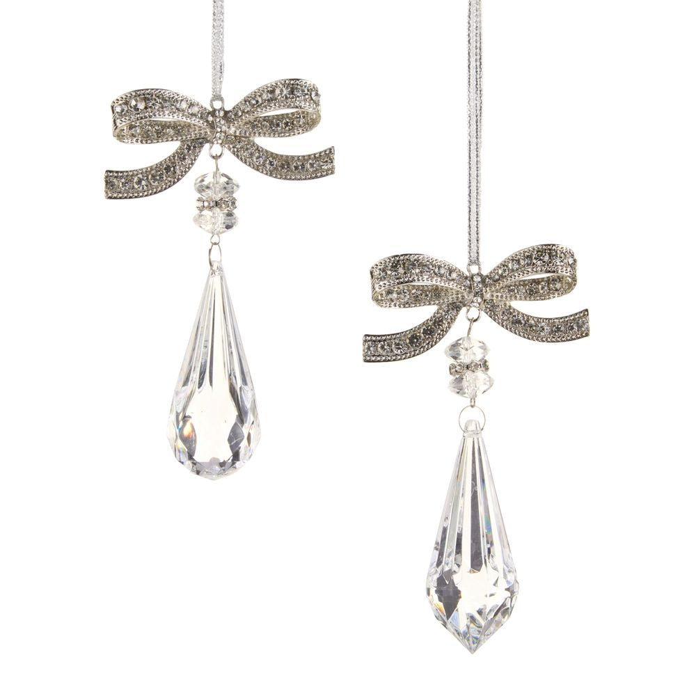 Ornament Jeweled Bow W/ Crystal Drop 4.5"