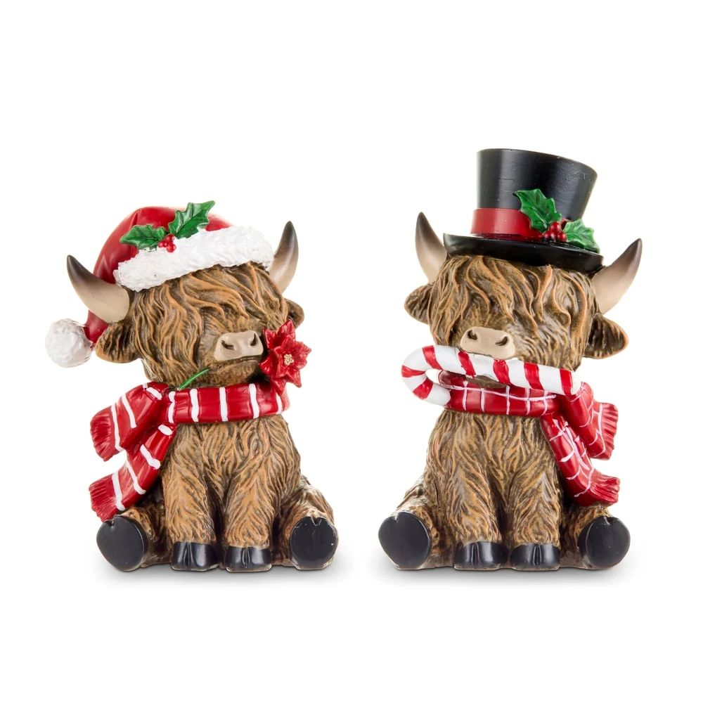 Christmas Highland Cow With Santa Hats Assort 6.5"