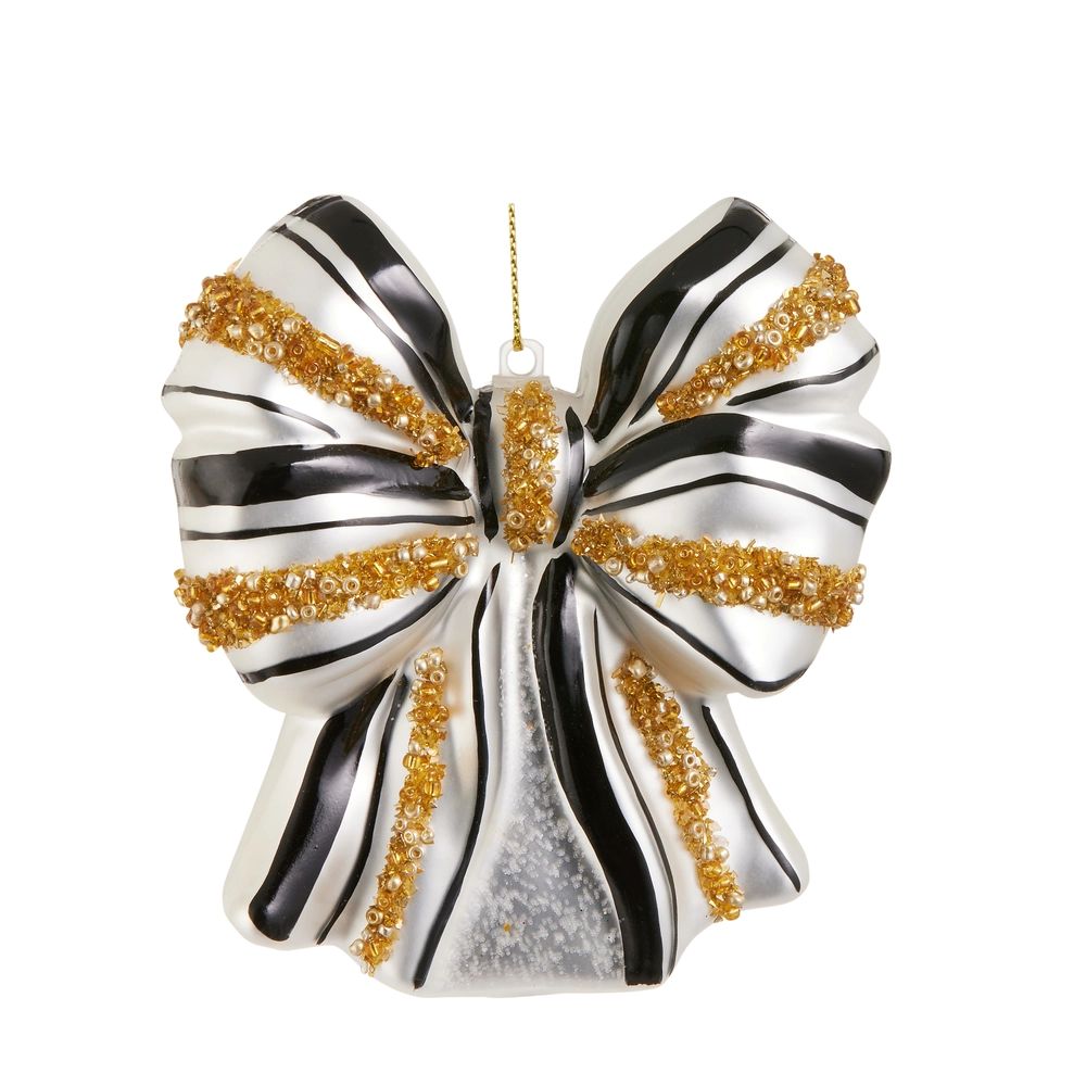 Ornament Black & Gold Sequin Bow 4.25'