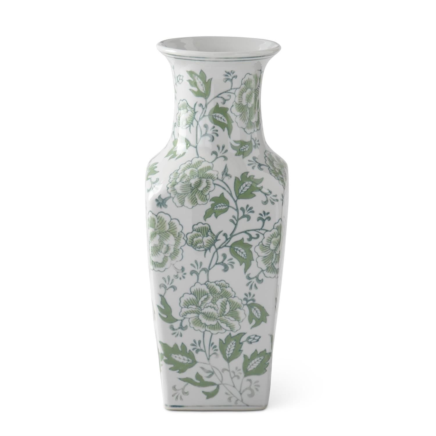 Vase Floral Ceramic Green White 14 "