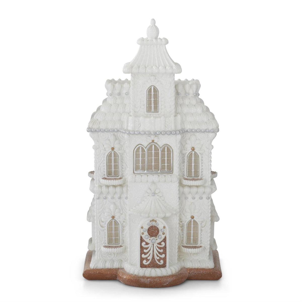 Gingerbread House White Glittered 24.25" LED W/ Timer