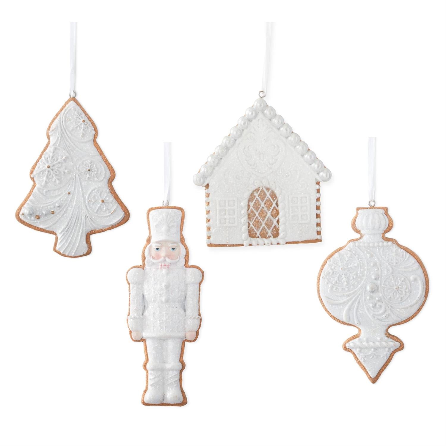 Ornament Assort White Glittered Resin Cookie KK
