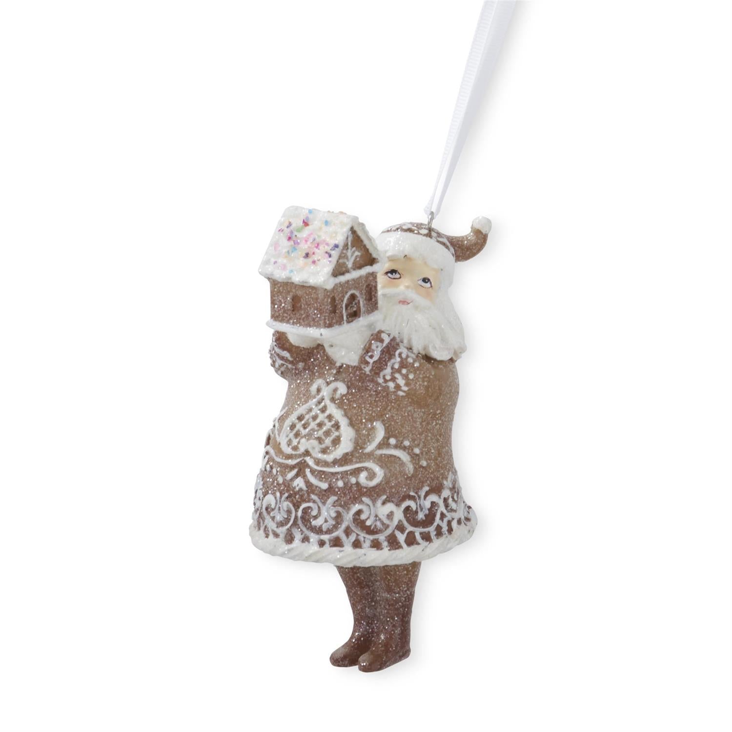 Ornament Santa Gingerbread Glittered 5" KK