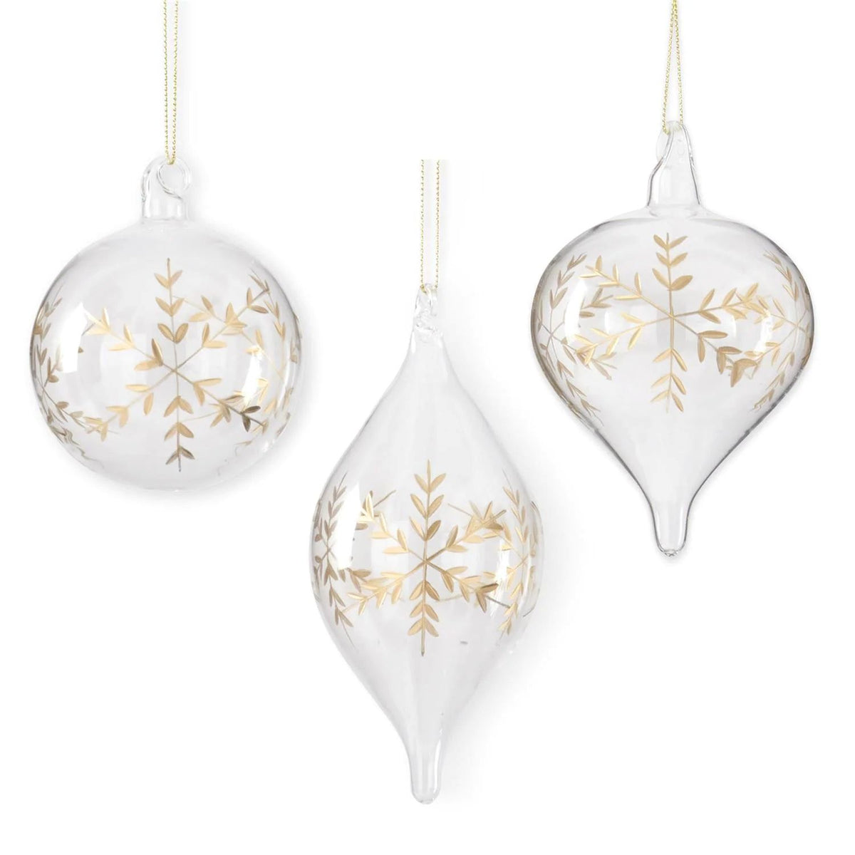 Clear Glass Etched Snowflake Ornament - Assorted