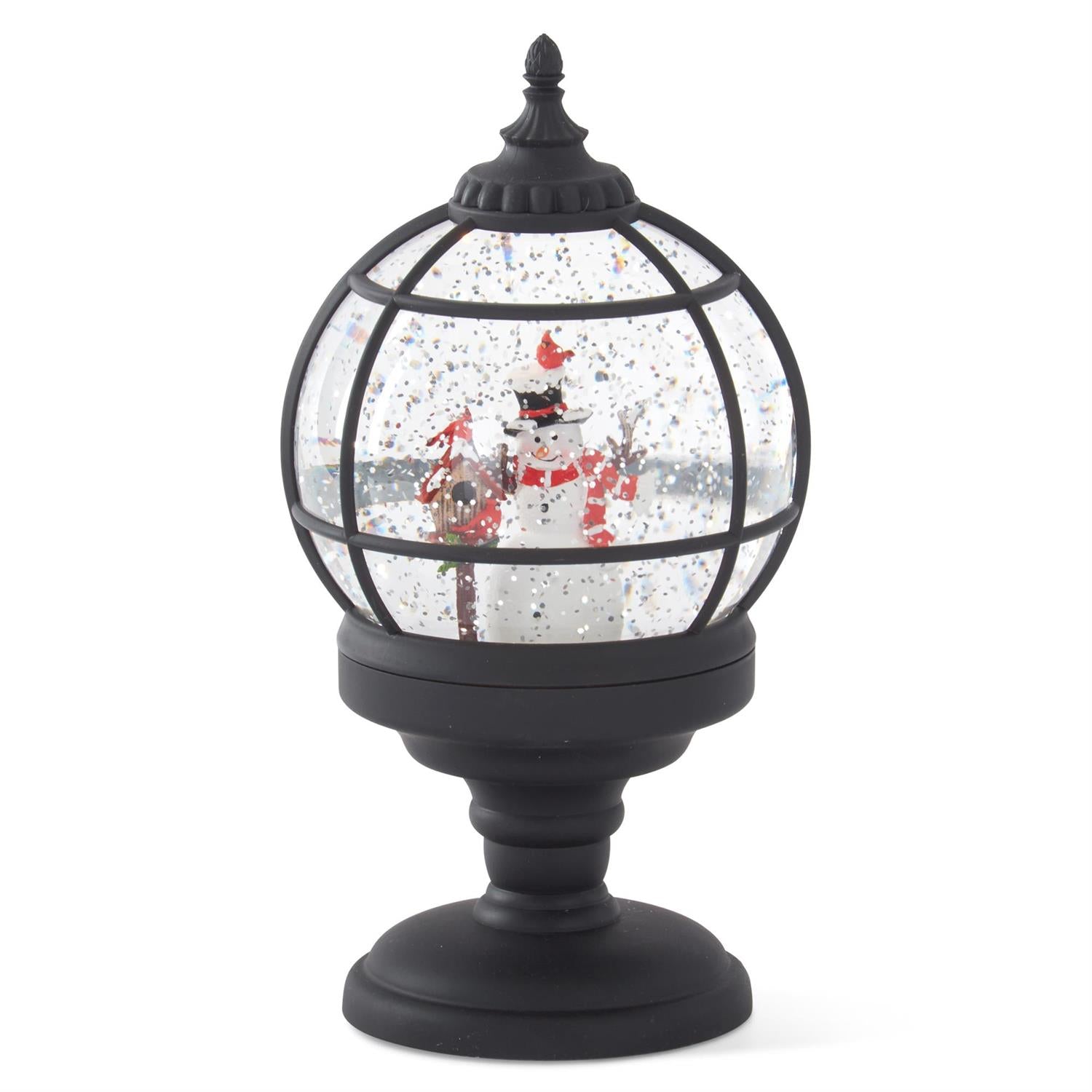 Water Lantern 9.5" Black Grid Snowman LED  w/ Timer KK