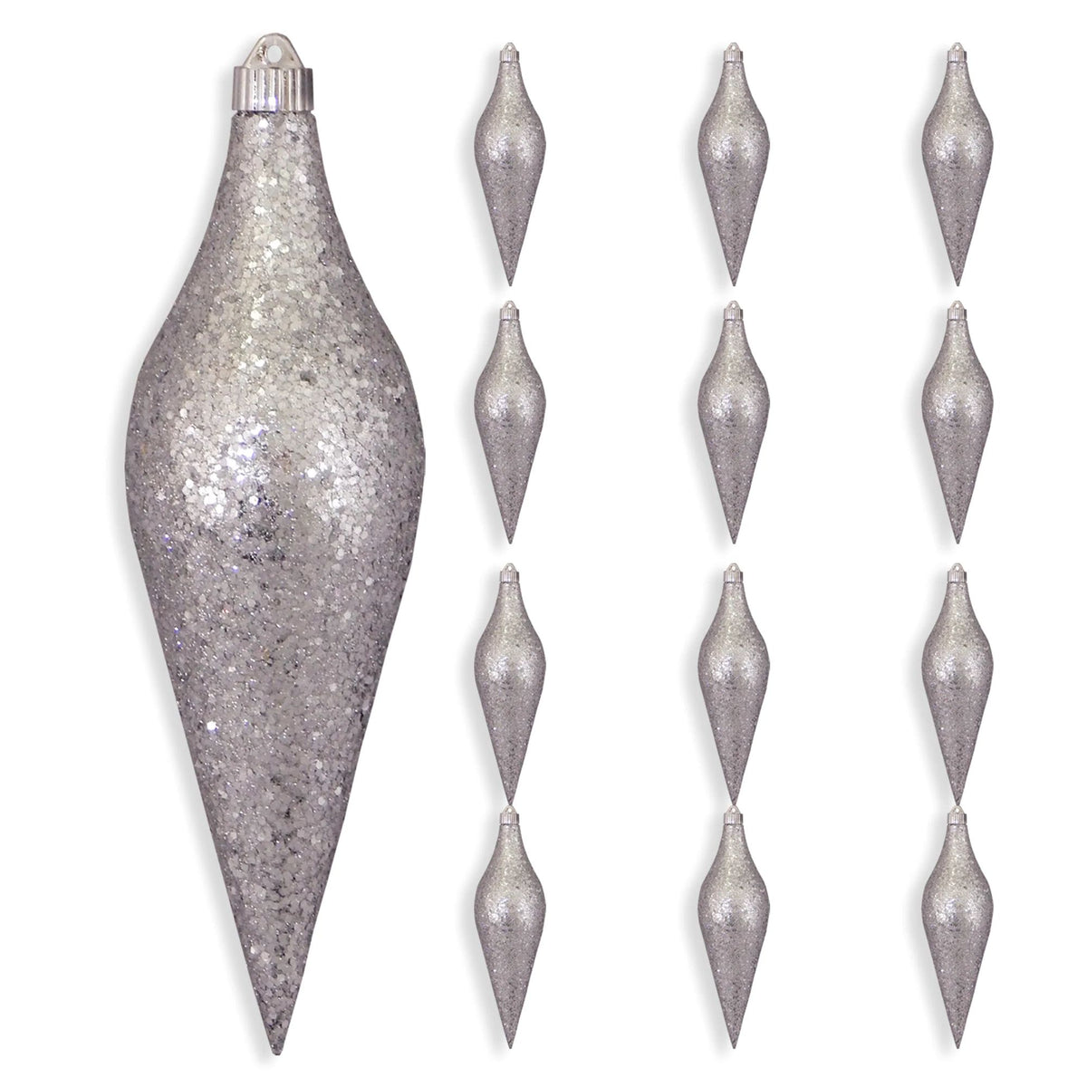 Silver Glitter Drop Ornament 12" - Shatterproof