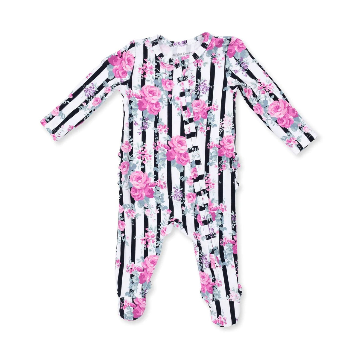 Footie Zippered Cabbage Rose Stripe Angel Dear