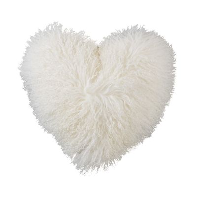 Ivory Mongolian Lamb Fur Heart Pillow 16 x 18"