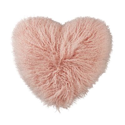 Blush Mongolian Lamb Fur Heart Pillow 16 x 18"