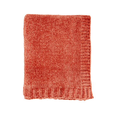 Knitted Chenille Throw - Coral