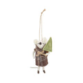 Felt Mouse Ornament in Brown Coat with Green Tree