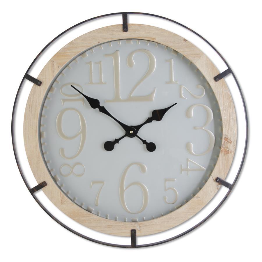 Clock 27 " Dark Metal Frame Wood Wall Clock