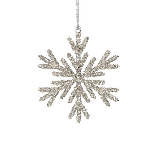 Silver Glass Bead Snowflake Ornament 5"