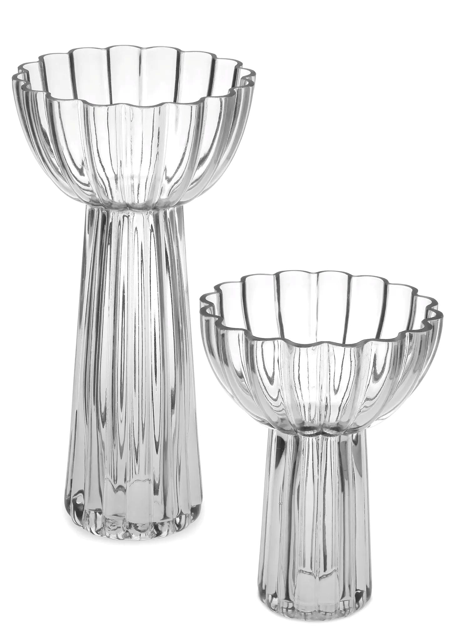Vase Large  Ribbed Glass Bowl Top Shape 6 x 12" ADV