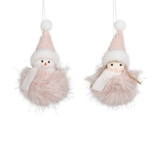 Pink Plush Doll Ball Ornaments with Fluffy Skirts - Assorted