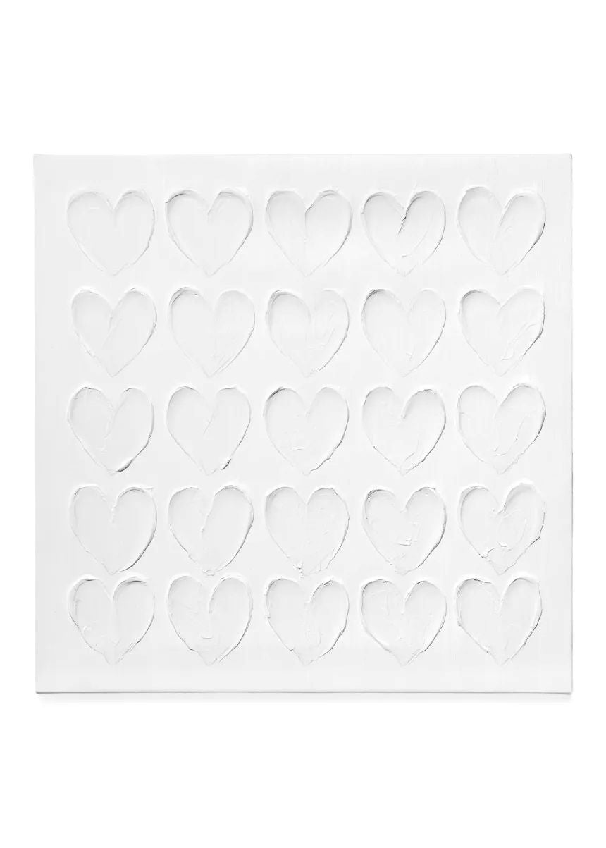 Small White Heart Painted Canvas Wall Art 16 x 16"