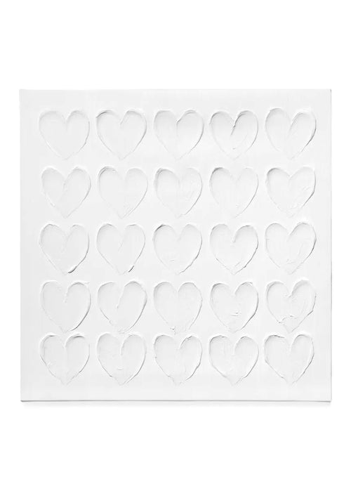 Small White Heart Painted Canvas Wall Art 16 x 16"