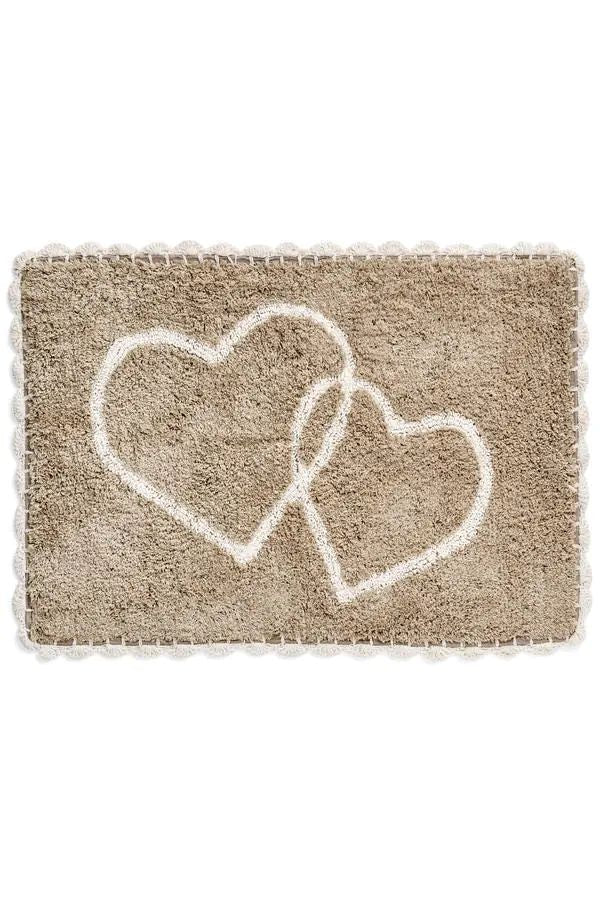Bathmat Cotton Taupe Crochet Edge  w/ Hearts