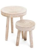 Large Whitewashed Paulownia Wood Stool
