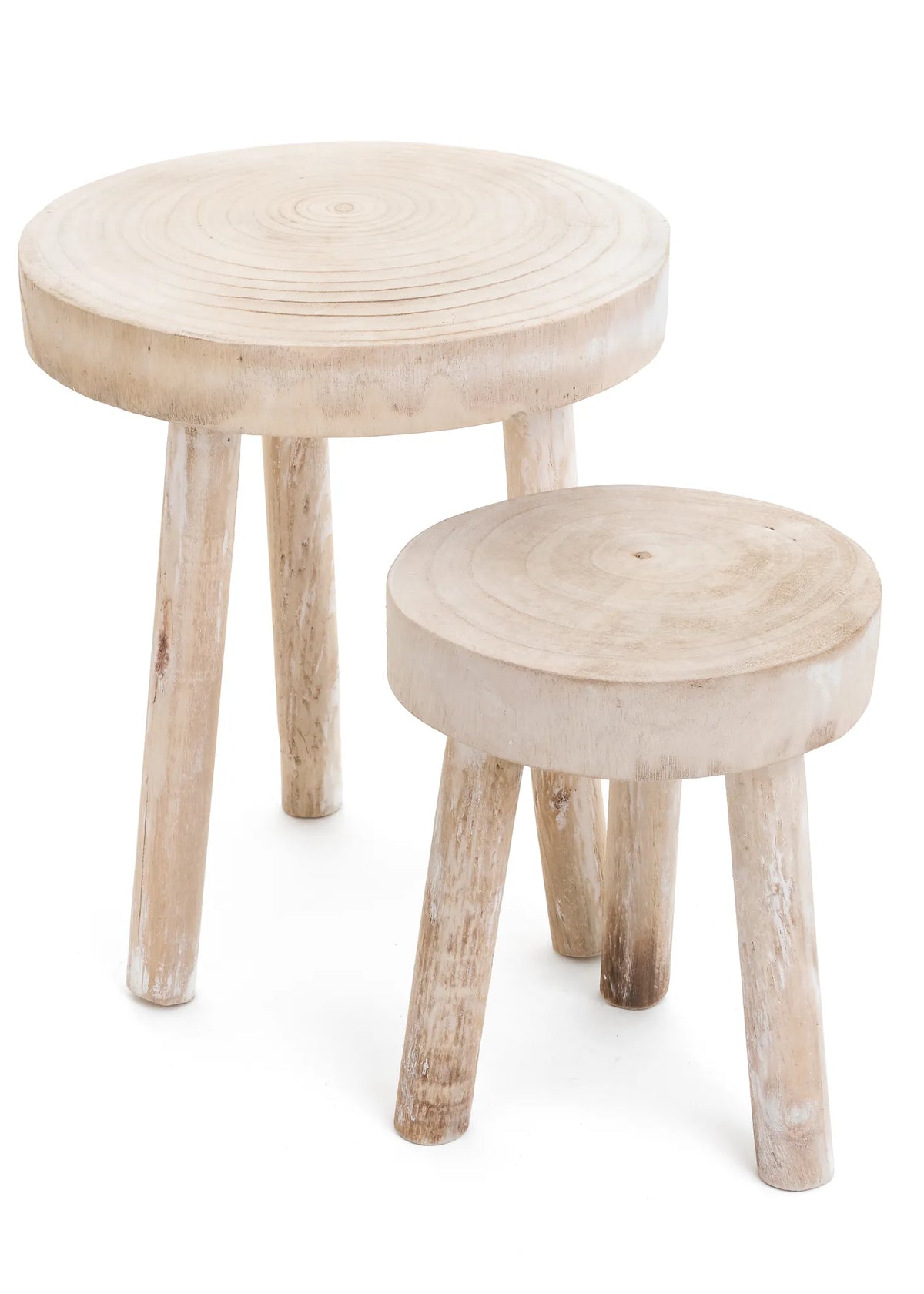 Large Whitewashed Paulownia Wood Stool