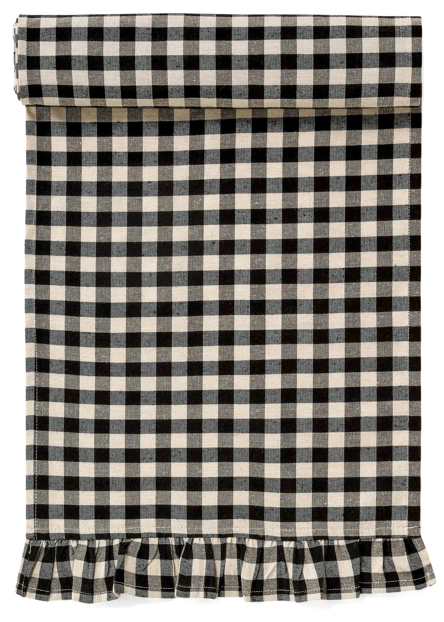 Table Runner 13 x 72" Gingham Black Check with Ruffle ADV