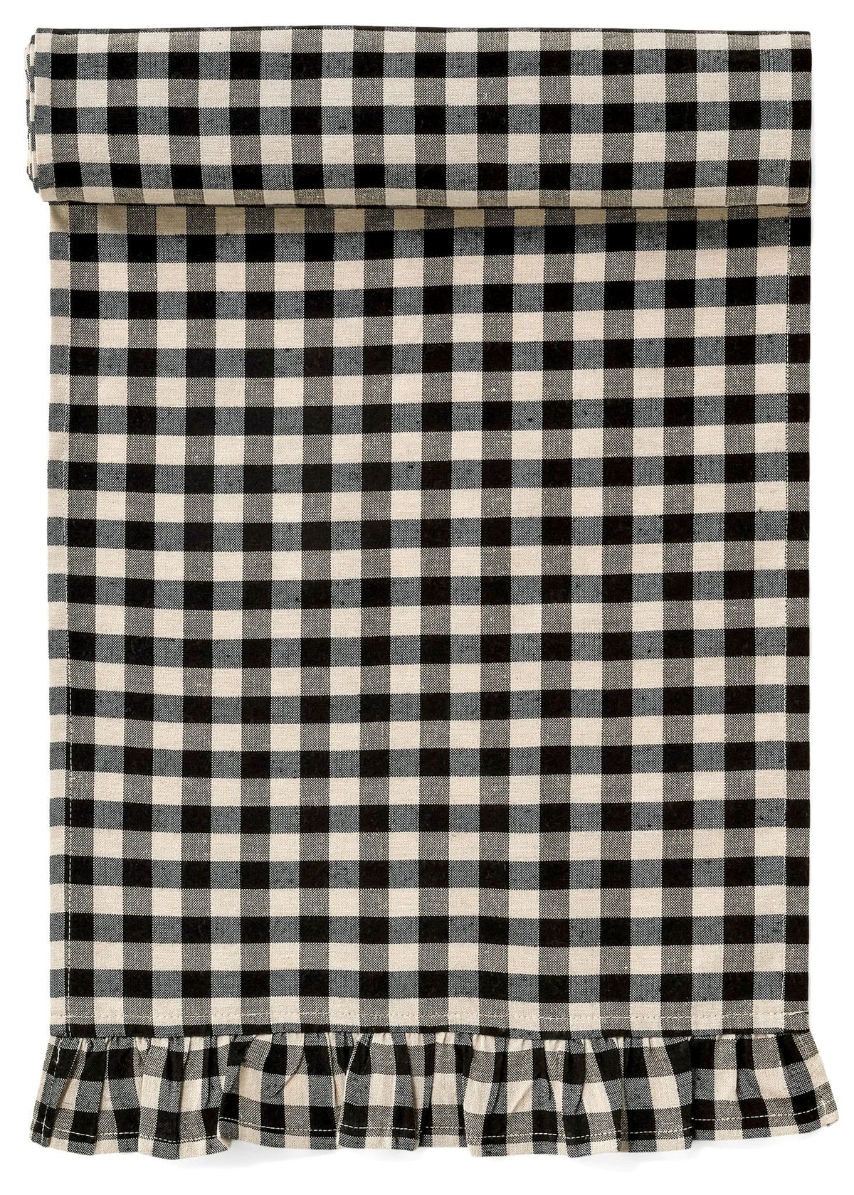 Table Runner Gingham w/ Frills Black & White