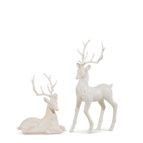 White Glitter Deer Set of 2 14.5"