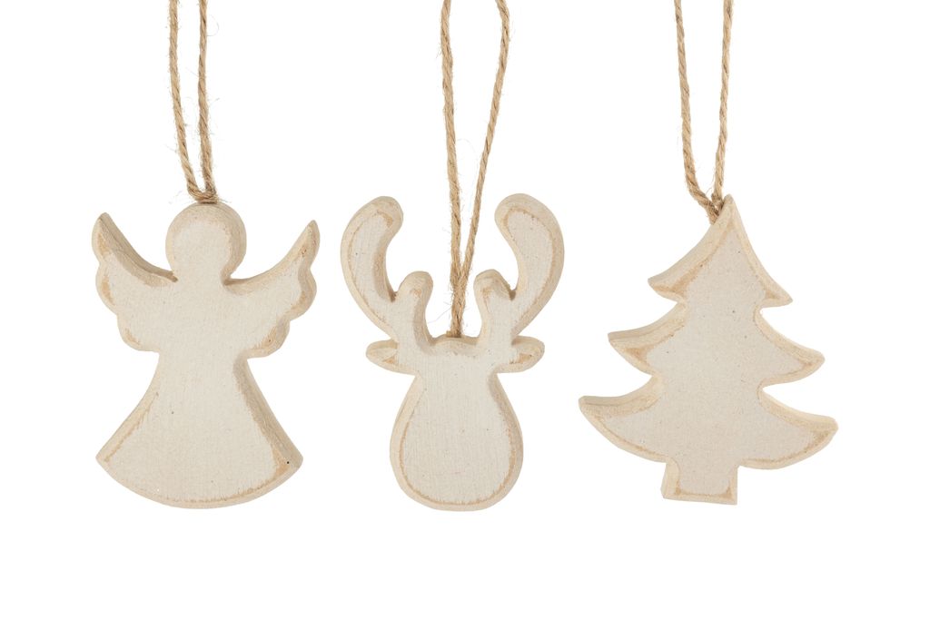 Wood Tree, Angel & Moose Ornaments - Assorted