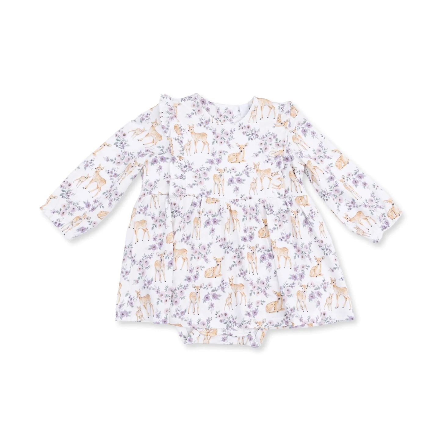Dress Floral Deer Long Sleeve Ruffle Bodysuit Angel Dear