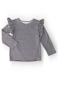 Black & White Long Sleeve Stripe Ruffled Tee